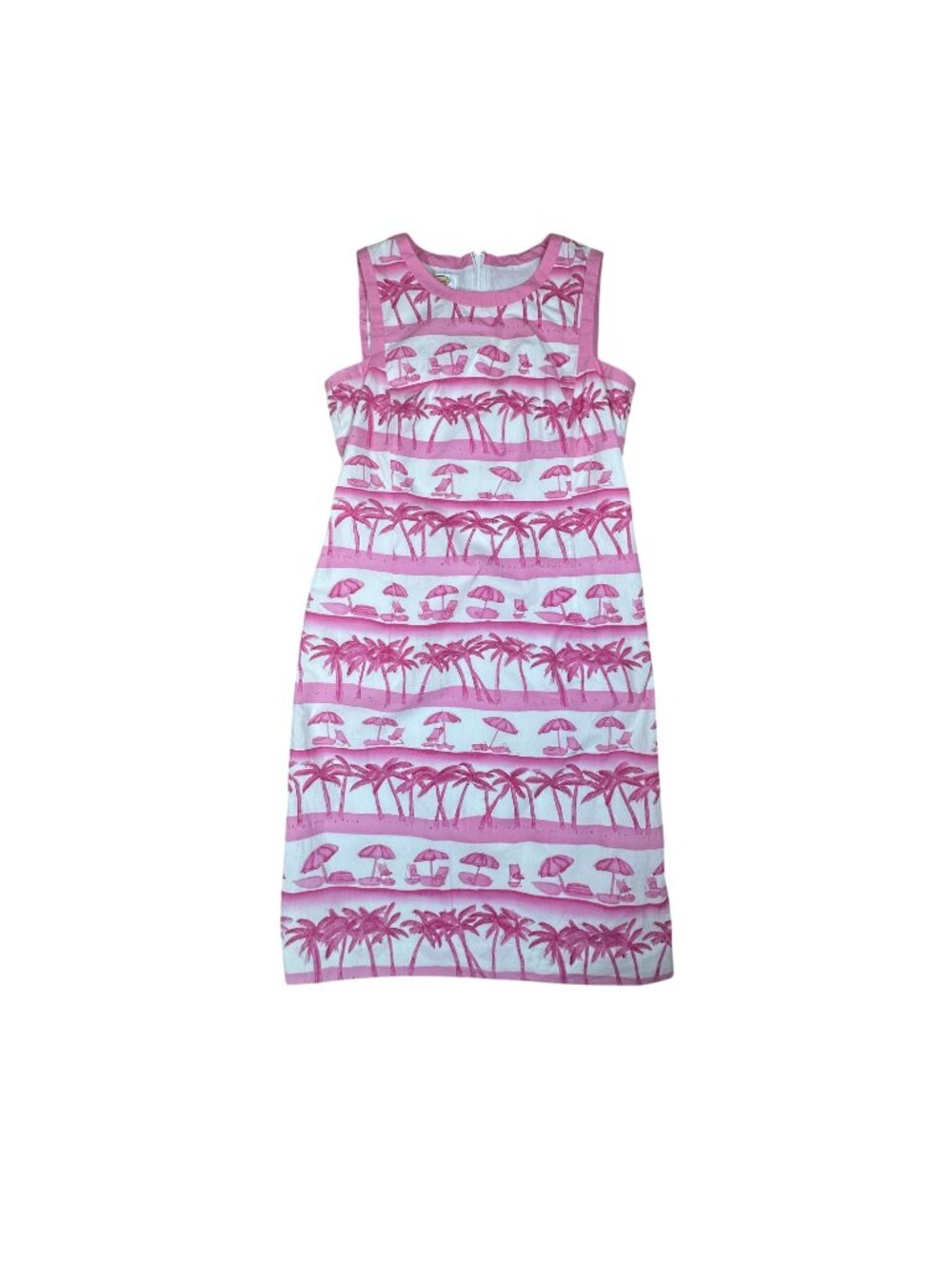 Talbots Women’s Beach Print Sheath Dress 6 Pink White Preppy Cotton